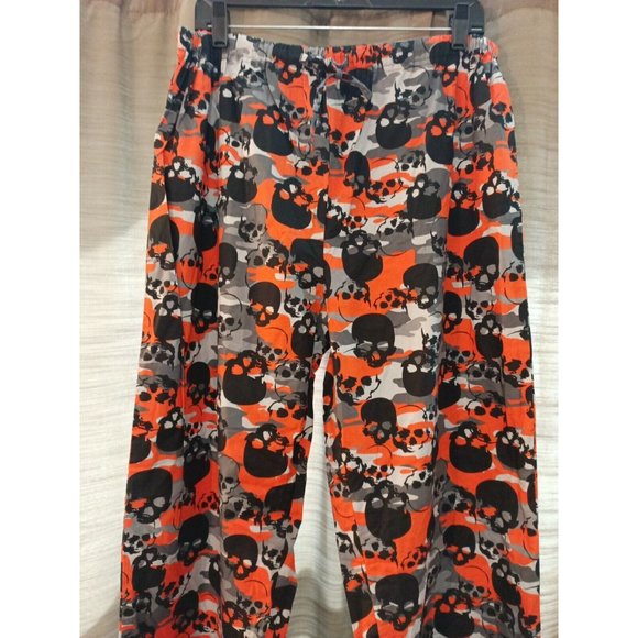 Nwt Men's Skull Print Gray/Orange/Black Drawstring Sleep Pajama Pants 32/34 - Picture 2 of 7